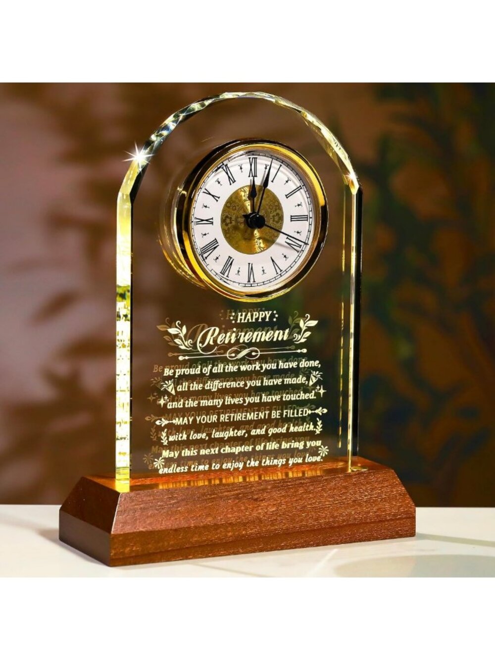 Elegant Retirement Clock Gift for Him/Her - Light-Up Base, Perfect Keepsake